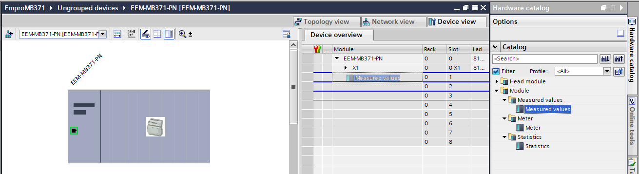 Adding a module to the device overview Adding a module to the device overview