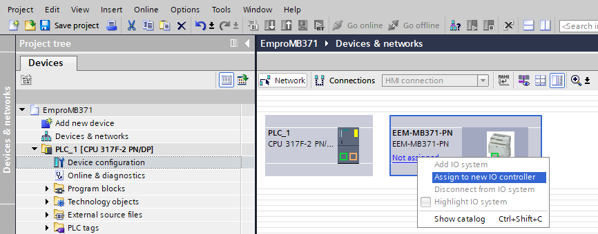Assigning an I/O controller to the EMpro Assigning an I/O controller to the EMpro
