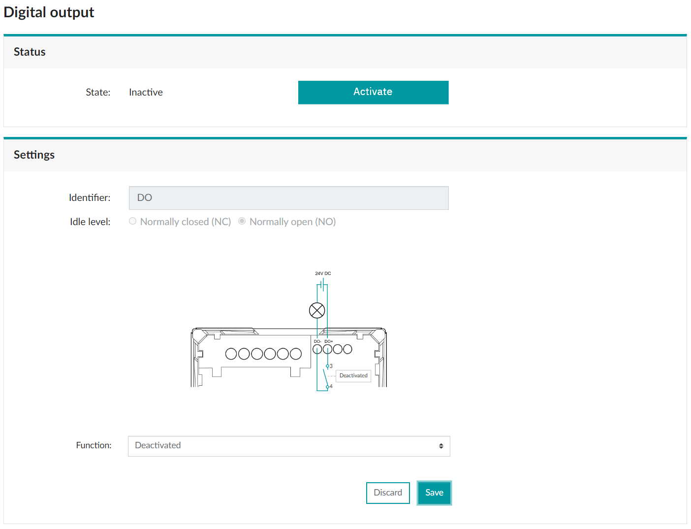 Menu: “Digital output, Settings“, “Deactivated” function