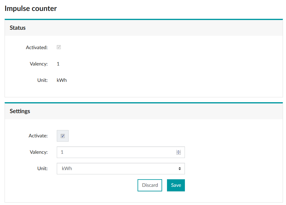 Menu: “Settings, Impulse counter” Menu: “Settings, Impulse counter”