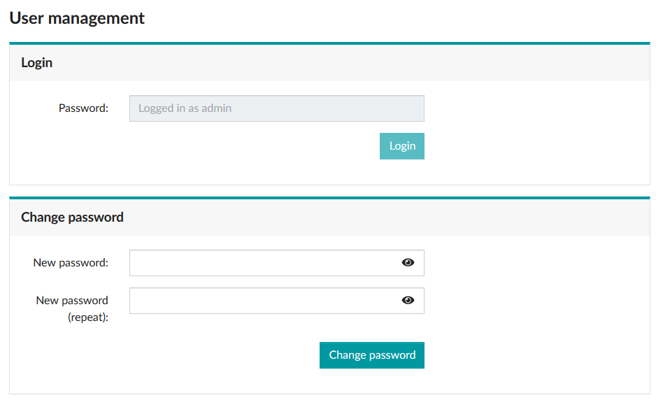 Menu: “System, User management, Change password”