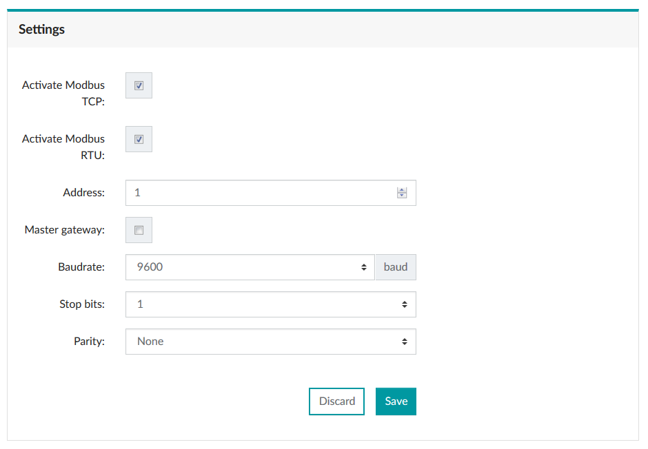 Modbus settings Modbus settings