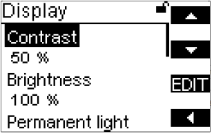 Settings: “Display, Contrast”