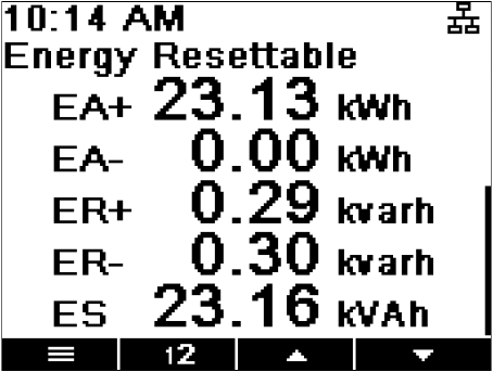 Settings: “E, Energy resettable” Settings: “E, Energy resettable”
