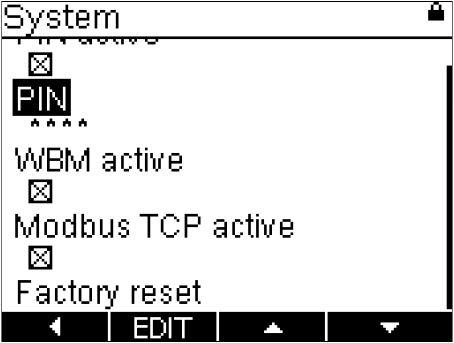 Settings: “System, PIN xxxx”