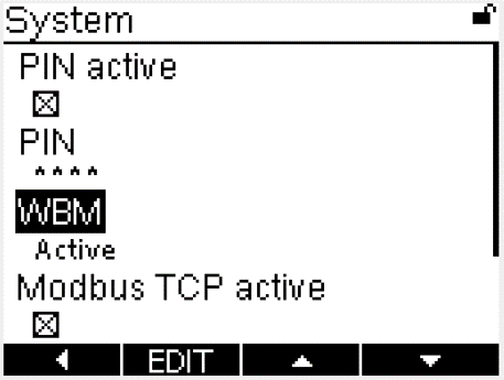 Setting: System, WBM