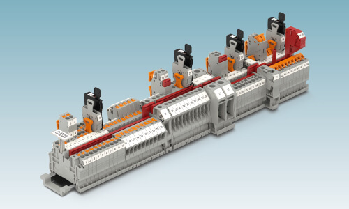 PTV terminal blocks with standardized bridging, testing and marking accessories